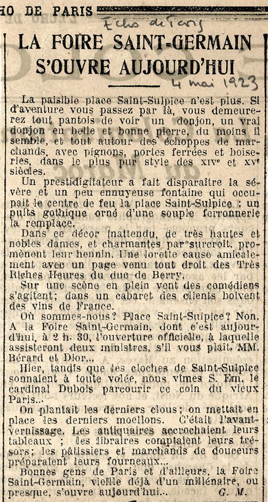 Foire SaintGermain une renaissance en 1922 et 1923 documents d